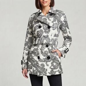 Pendleton Black White Paisley Belted Trench Coat Jacket 10 100% Cotton